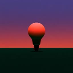 A glowing lightbulb standing on the horizon at dusk