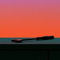 A screwdriver lying on a workbench at dusk