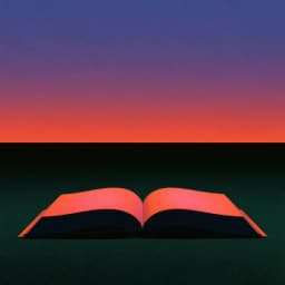 An open book resting on the ground, lit by the sunset